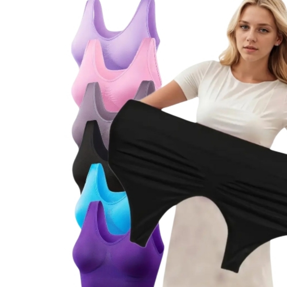 Seamless Comfort Bras 6-Pack: Black, Purple, Pink, Blue, Lavendar, Grey,